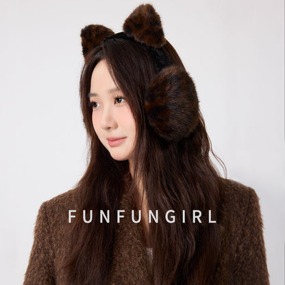 Women's Foldable Leopard Print Cat Ear Plush Ear Muffs