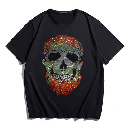 Fashion Personality Hot Diamond Plus Fat Short-Sleeved T-shirt Men