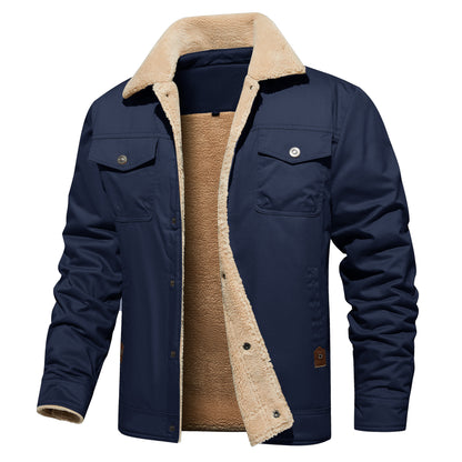 Men's Winter Jacket Lined Sherpa Jacket Warm Trucker Coat Multi Pocket