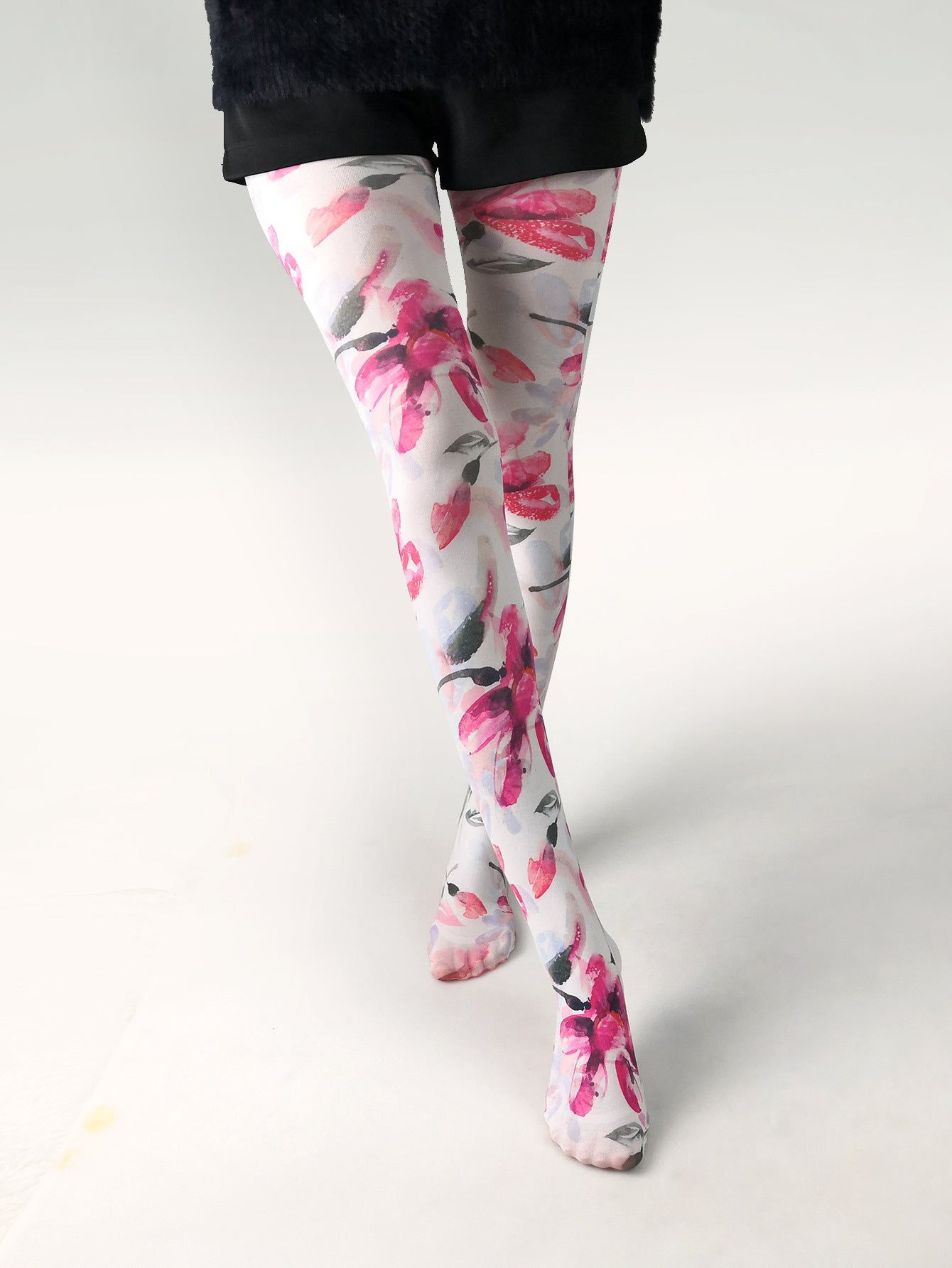 Japanese Color Rose Printed Pantyhose