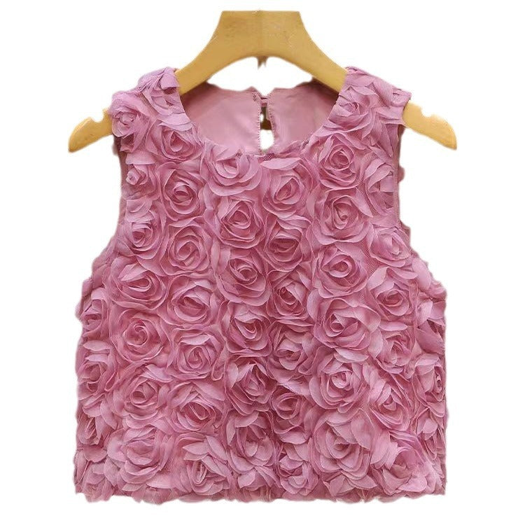 Women's Three-dimensional Rose Sleeveless Vest Short Loose Top