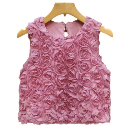 Women's Three-dimensional Rose Sleeveless Vest Short Loose Top