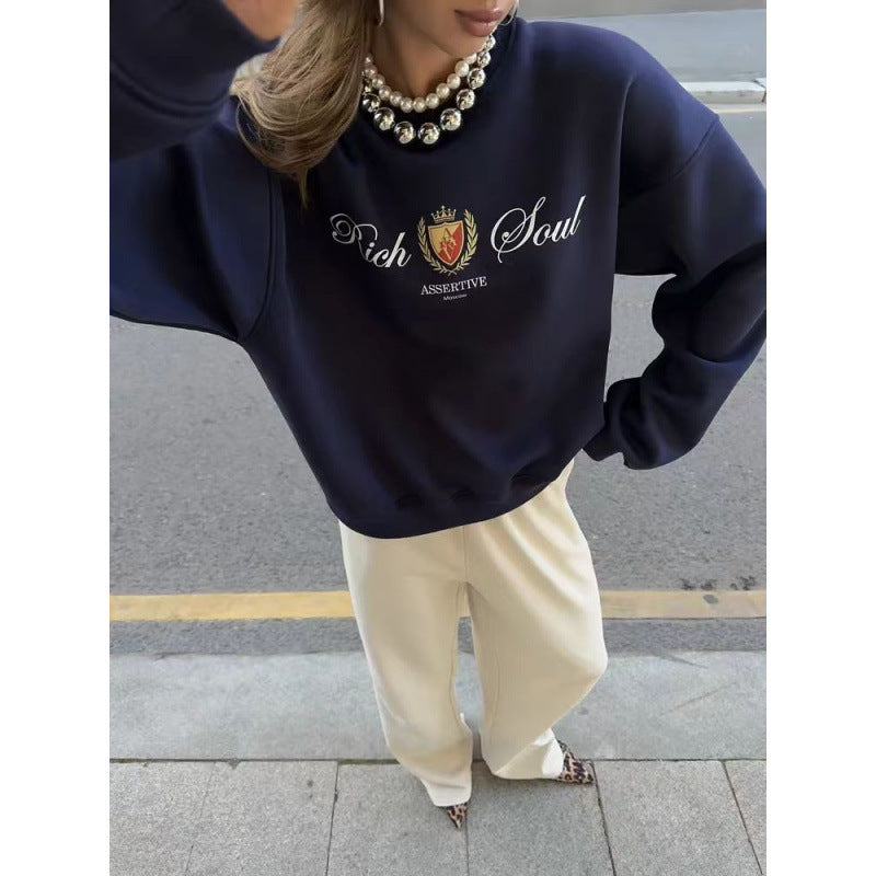 Fashion Printing Round-neck Pullover Women