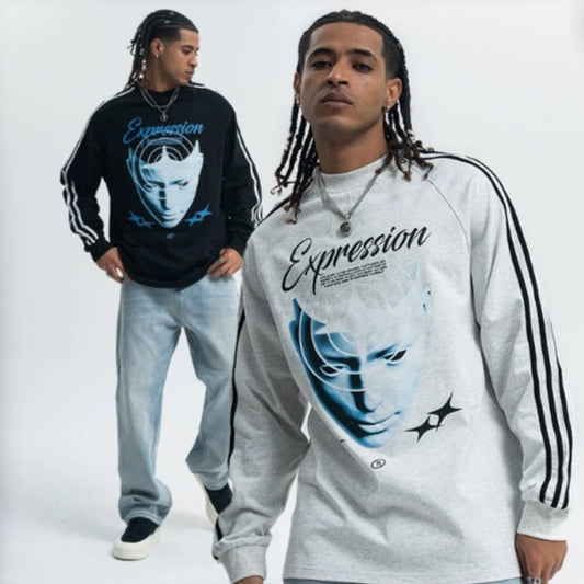 Heavy Pure Cotton Portrait Letter Printed Loose Long Sleeves