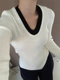 Contrast Color V-neck Long-sleeve Knitwear Sweater Top