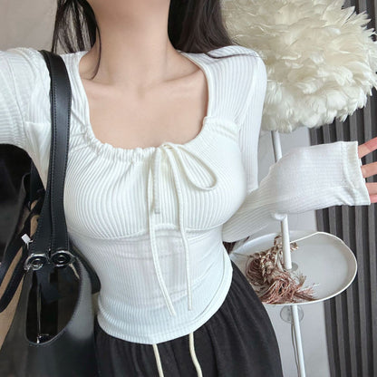 Women's Tied Long Sleeves Bottoming Shirt Inner Wear Blouse