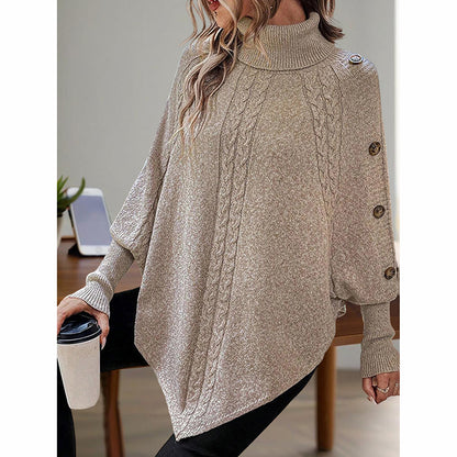 Women's Asymmetry Hem Turtleneck Sweater - Batwing Long Sleeve Casual Pullover For Fall Winter