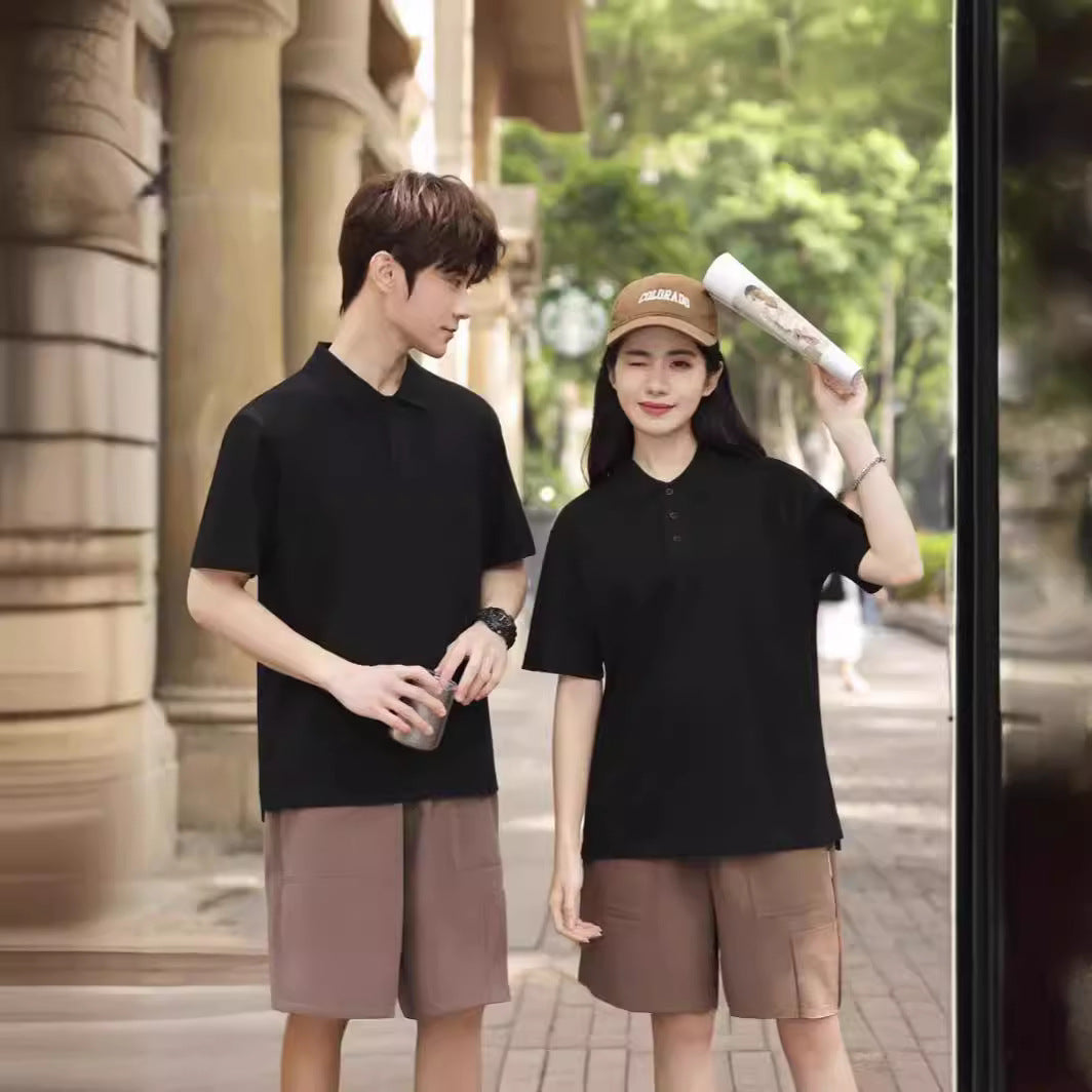 Solid Color Polo Collar Polo Shirt Hong Kong Style Loose Short Sleeve