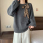 Women's American-style Vintage Leopard Print Off-shoulder Sweater