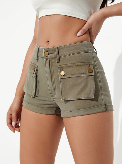 Fashion Solid Color Denim Shorts For Women