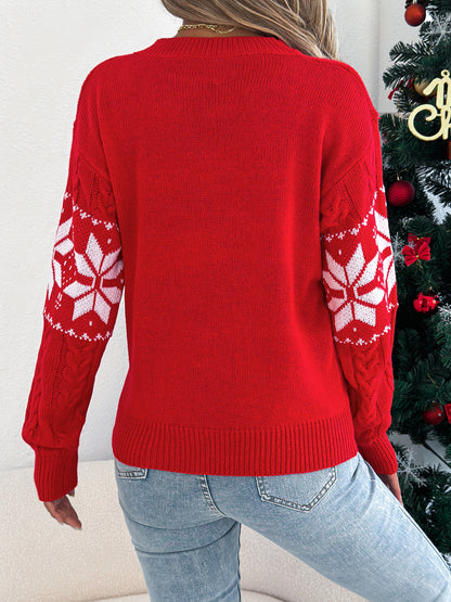 Snowflake Pattern Lantern Sleeve Pullover Sweater