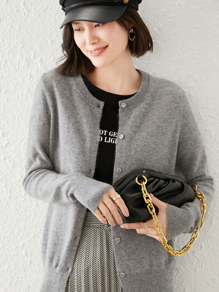 Knitted Pure Wool Round Neck Plain Sweater