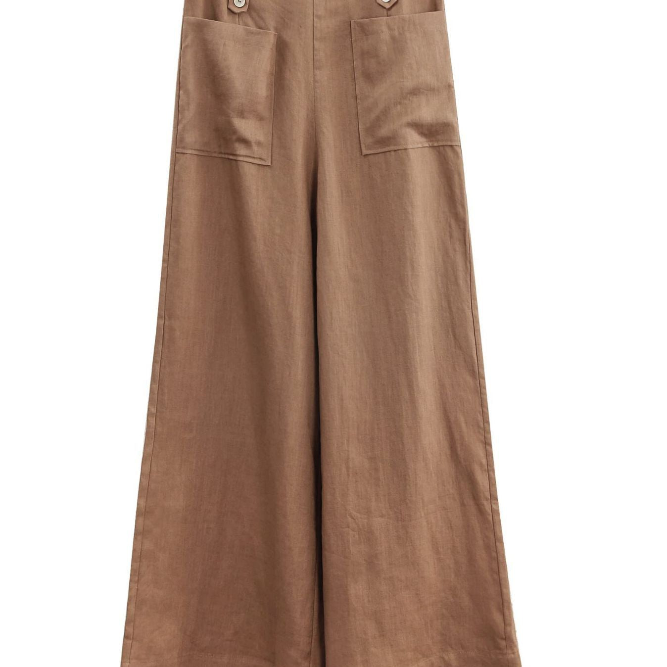 Solid Color Button High Waist Wide Leg Casual Pants Women