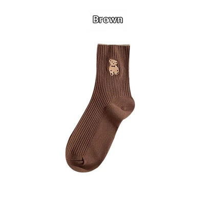 Mid-calf Retro Style Bear Japanese School Style Autumn And Winter Women's Stack Socks
