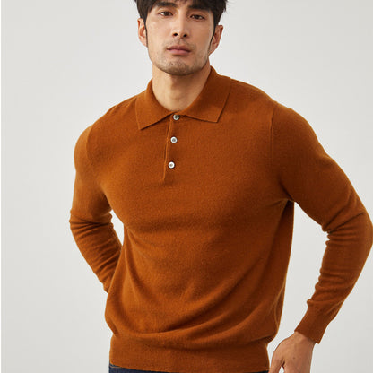 Pure Cashmere Men's Polo Collar Pullover Short Sweater
