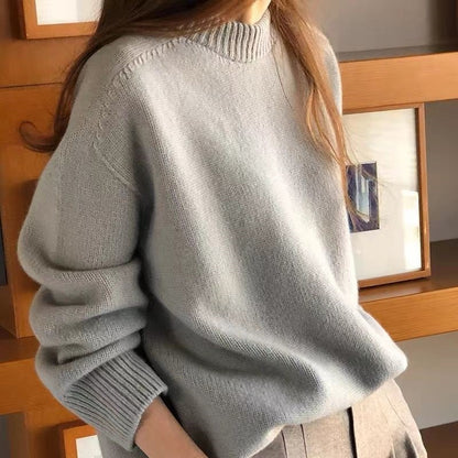 Soft Nuo Gentle Round Neck Pullover Loose Bottoming Sweater For Women