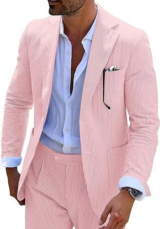 Men's Two-piece Suit Seersucker Summer