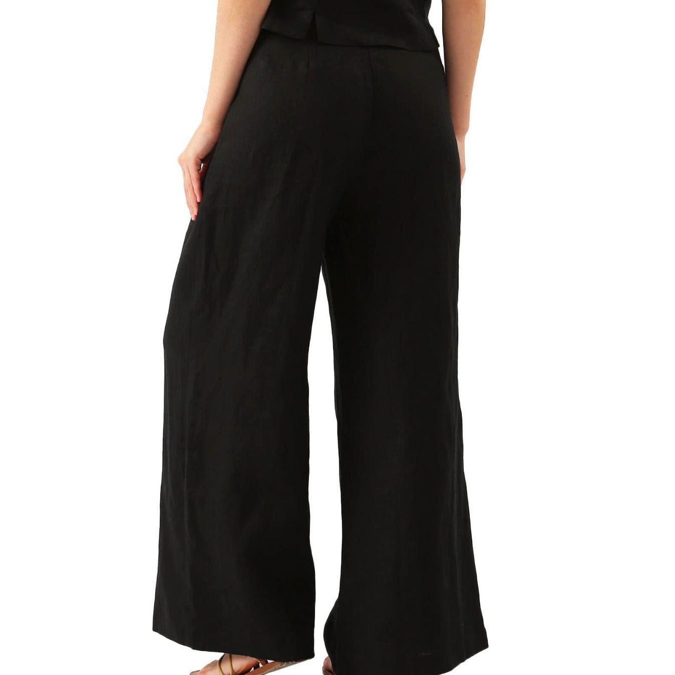 Solid Color Button High Waist Wide Leg Casual Pants Women