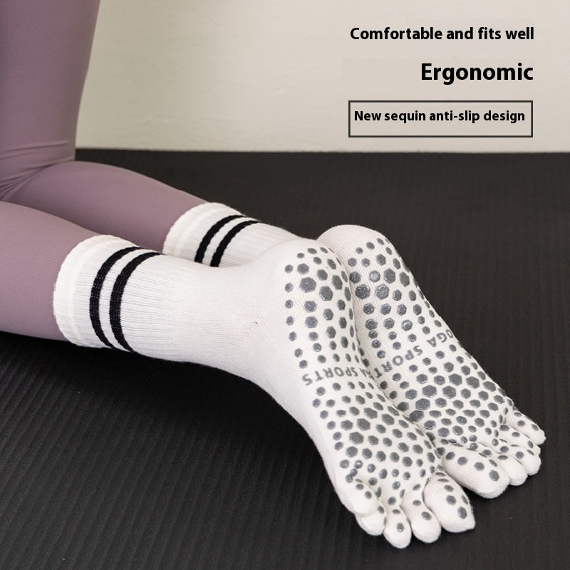 Yoga Socks Non-slip Professional Women's Toe Socks Sports Running Fitness Skipping Rope Pressure Mid-calf Pilates Socks