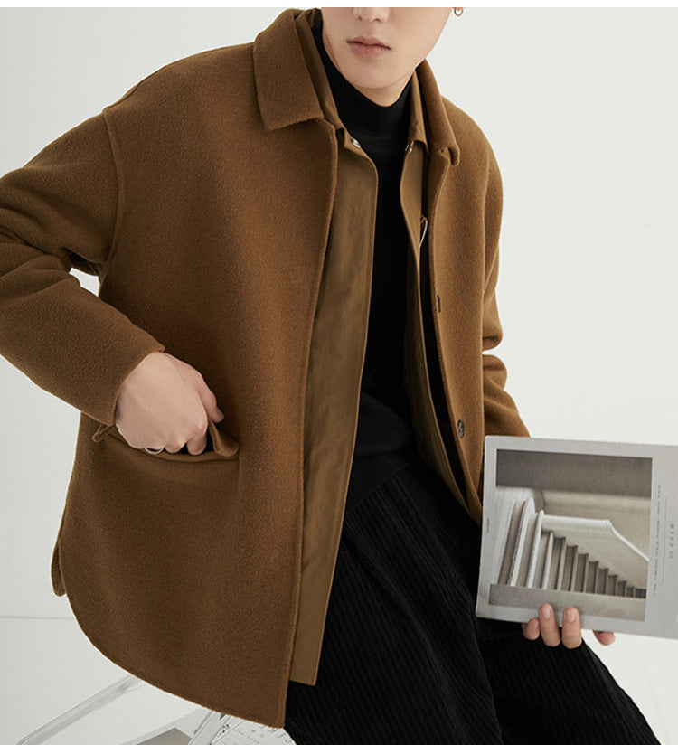 Men's Short British Style Double-sided Wool Overcoat