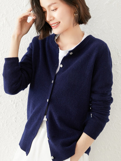 Knitted Pure Wool Round Neck Plain Sweater