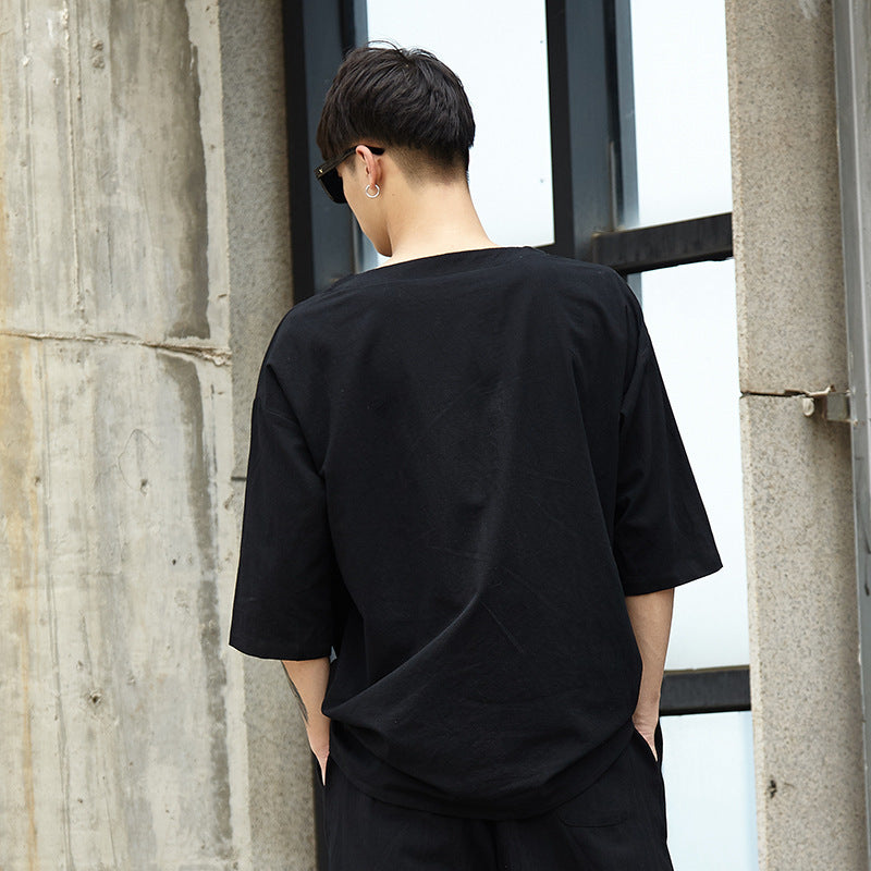 Cotton and linen top three-quarter sleeves