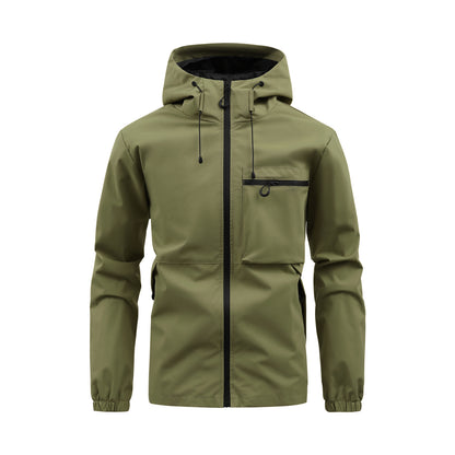 Men's Fashion Casual Hooded Solid Color Multi-pocket Work Pants Outdoor Coat