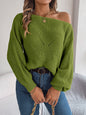 Casual Hollow Out Off-Shoulder Lantern Sleeve Sweater