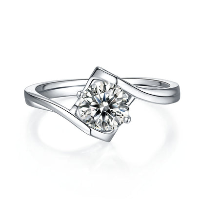 Angel's Heart - Set With 1-carat Top-quality Moissanite S925 Silver And Platinum-plated Diamond Wedding Ring. The Ring Can Be Inspected With A Diamond Pen