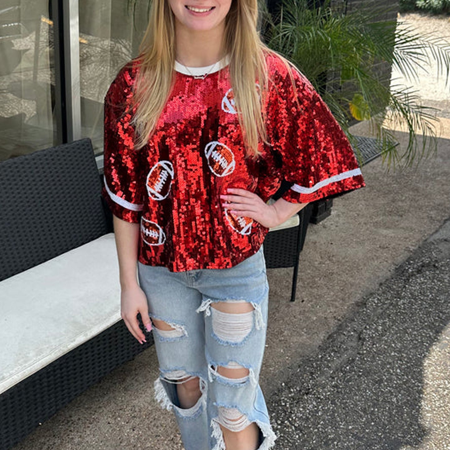 Women's Sequined Top Rugby Casual Loose