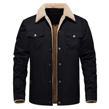 Men's Winter Jacket Lined Sherpa Jacket Warm Trucker Coat Multi Pocket
