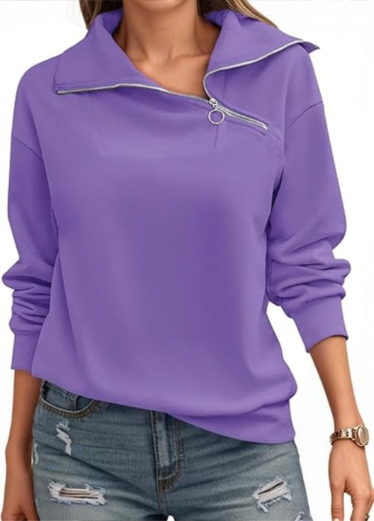 Womens Zipper Sweatshirt Turtleneck Long Sleeve Pullover Casual Loose Sweatshirts Top T Shirts