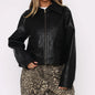 Fashionable And Versatile Zip-up Long Sleeve PU Jacket