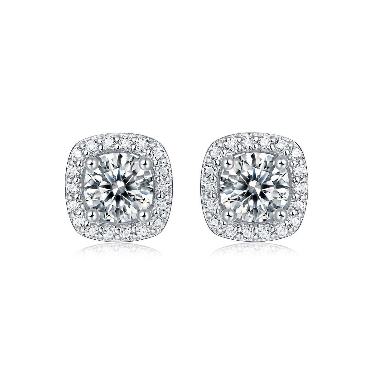 Square-shaped Stud Earrings - Set With 0.5-carat Top-quality Moissanite S925 Silver And Platinum-plated Stud Earrings, A Fashionable And Trendy Accessory That Can Be Tested With A Diamond Pen