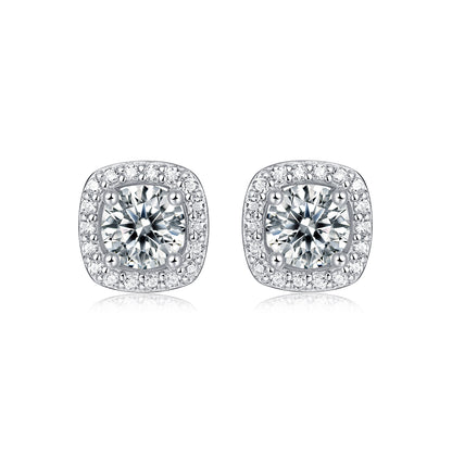 Square-shaped Stud Earrings - Set With 0.5-carat Top-quality Moissanite S925 Silver And Platinum-plated Stud Earrings, A Fashionable And Trendy Accessory That Can Be Tested With A Diamond Pen