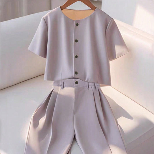 Casual Short-sleeved Shirt And Trousers Two-piece Set