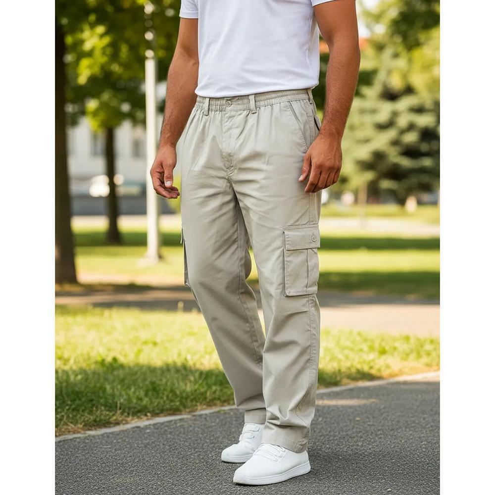 Mens Multi-Pocket Casual Pants Stylish Straight-Leg Workwear