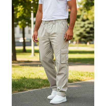 Mens Multi-Pocket Casual Pants Stylish Straight-Leg Workwear