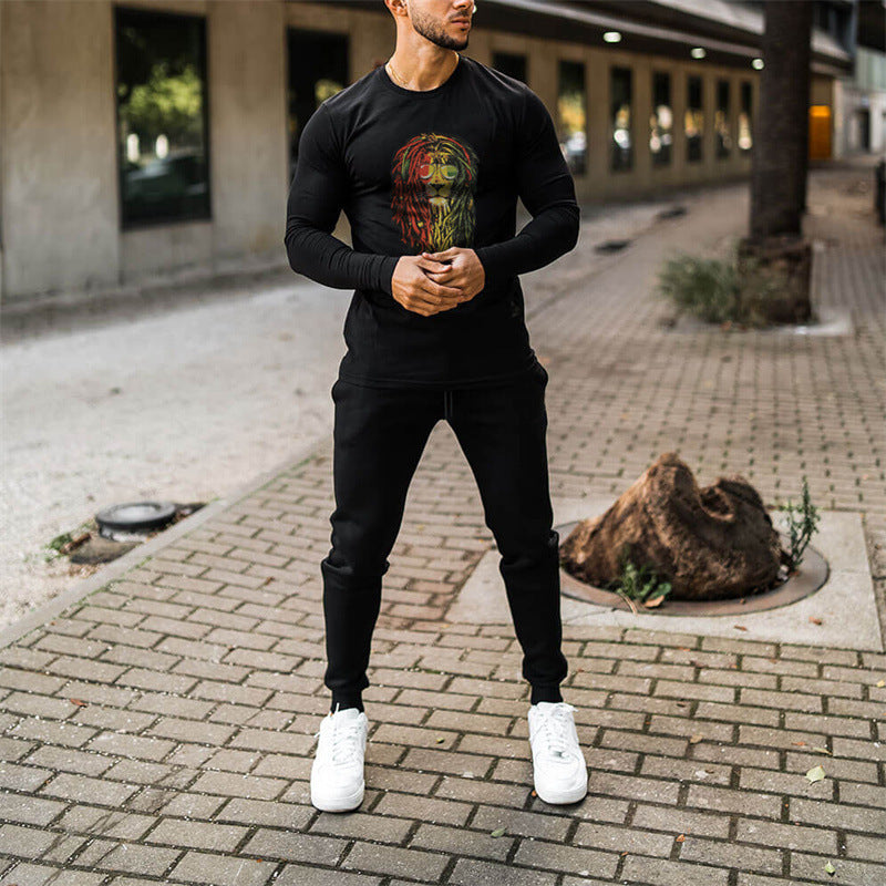 Solid Color Men's Top Crew Neck Slim Print