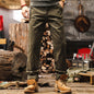 Retro Coffee-colored Denim Straight-leg Casual Trousers