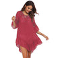 Hand Crocheting Stitching Smock Dress Beach Cover-up Slub Cotton Crochet