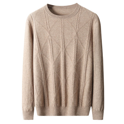 Autumn And Winter New Round Neck Diamond Lattice Twisted Cashmere Men's Sweater