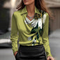 Women's Shirt Collar Long Sleeve Blouse With Floral Print - Button Front Comfort Top For Spring&Fall
