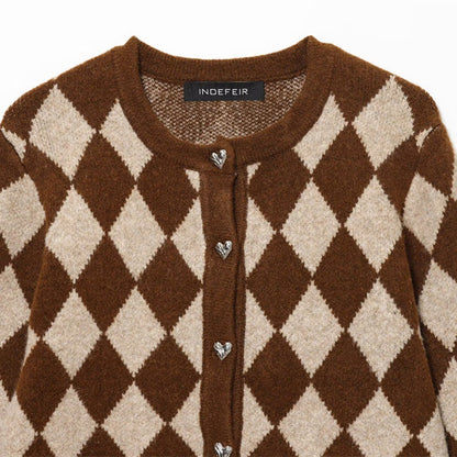 Fashion Temperament Women's Clothing Wholesale Diamond Jacquard Knitted Coat