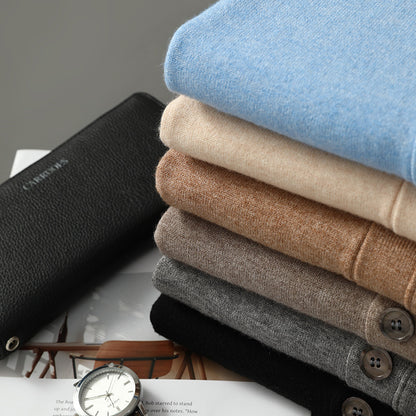 V-neck Knitted Cardigan Coat Men's Andy Velvet Long Sleeve