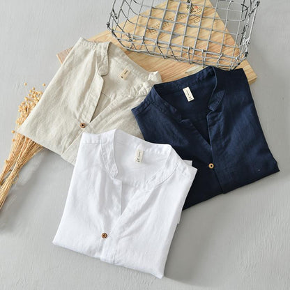 National Plain Casual Long Linen Sleeves Shirt