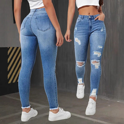 Stretch Ripped Slim Fit Feet Women's Jeans Smart Trousers