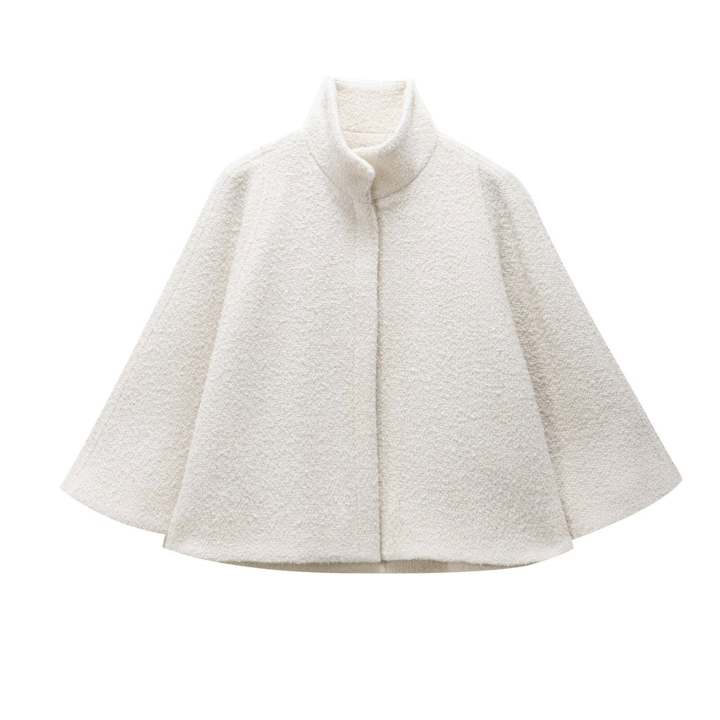 French Design Blended Stand Collar Cape Coat
