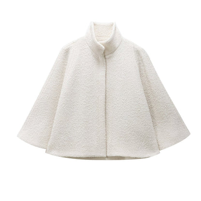 French Design Blended Stand Collar Cape Coat