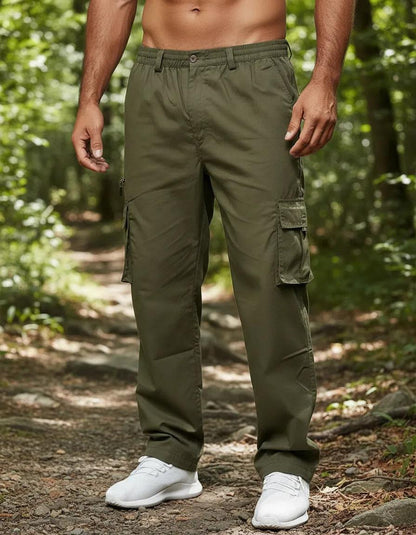 Mens Multi-Pocket Casual Pants Stylish Straight-Leg Workwear